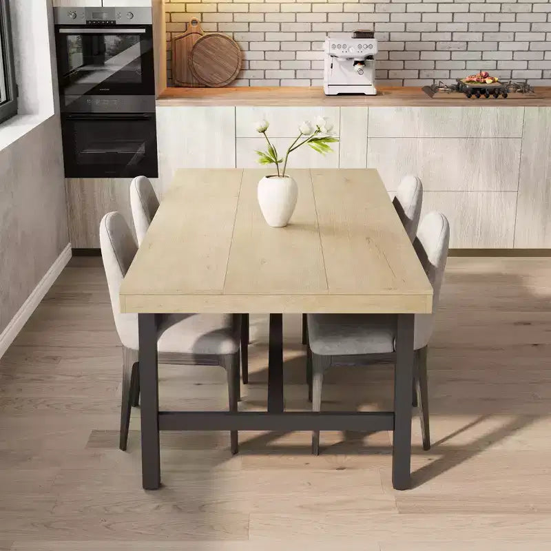 Modern Industrial Dining Table for 6-8, Rectangular Wooden Table with Heavy-Duty Metal Legs, Easy Assembly, for Kitchen, Dining Room, Apartment