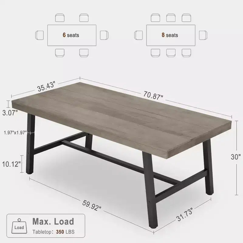 Modern Industrial Dining Table for 6-8, Rectangular Wooden Table with Heavy-Duty Metal Legs, Easy Assembly, for Kitchen, Dining Room, Apartment