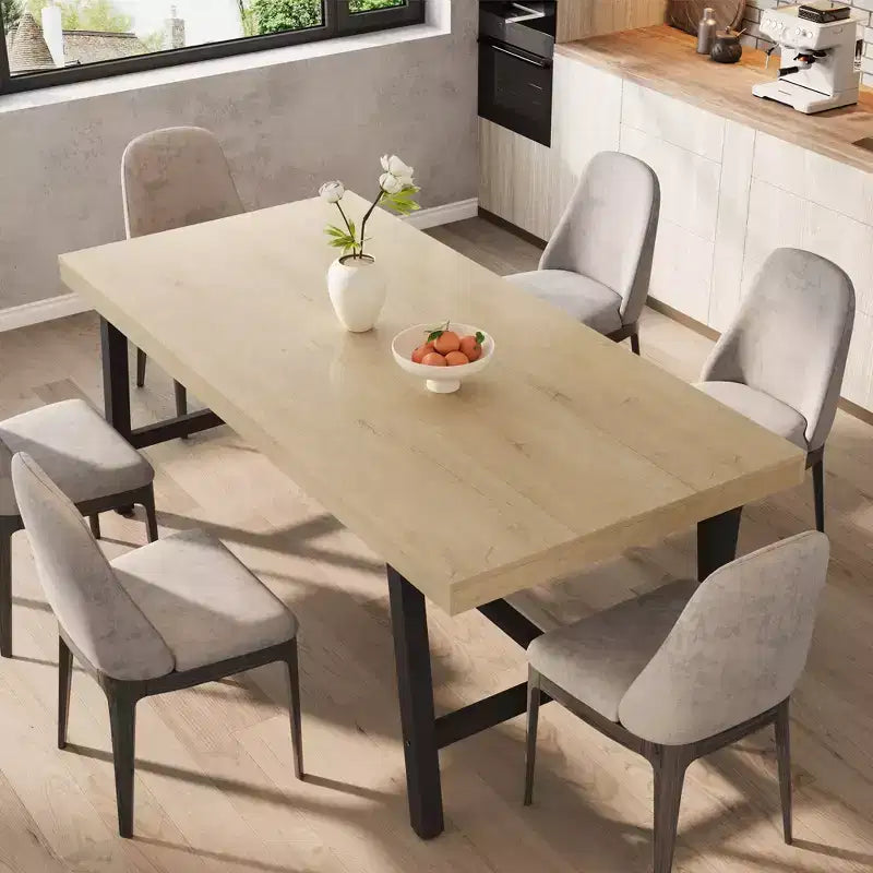 Modern Industrial Dining Table for 6-8, Rectangular Wooden Table with Heavy-Duty Metal Legs, Easy Assembly, for Kitchen, Dining Room, Apartment