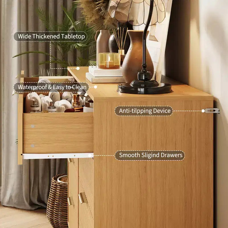 Acekool Fluted 8 Drawer Dresser for Bedroom, Wide Modern Wood Chest and TV Stand for Living Room Hallway