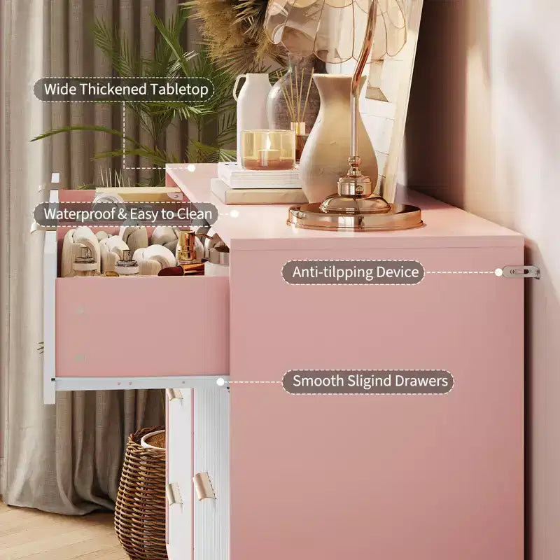 Acekool Fluted 8 Drawer Dresser for Bedroom, Wide Modern Wood Chest and TV Stand for Living Room Hallway