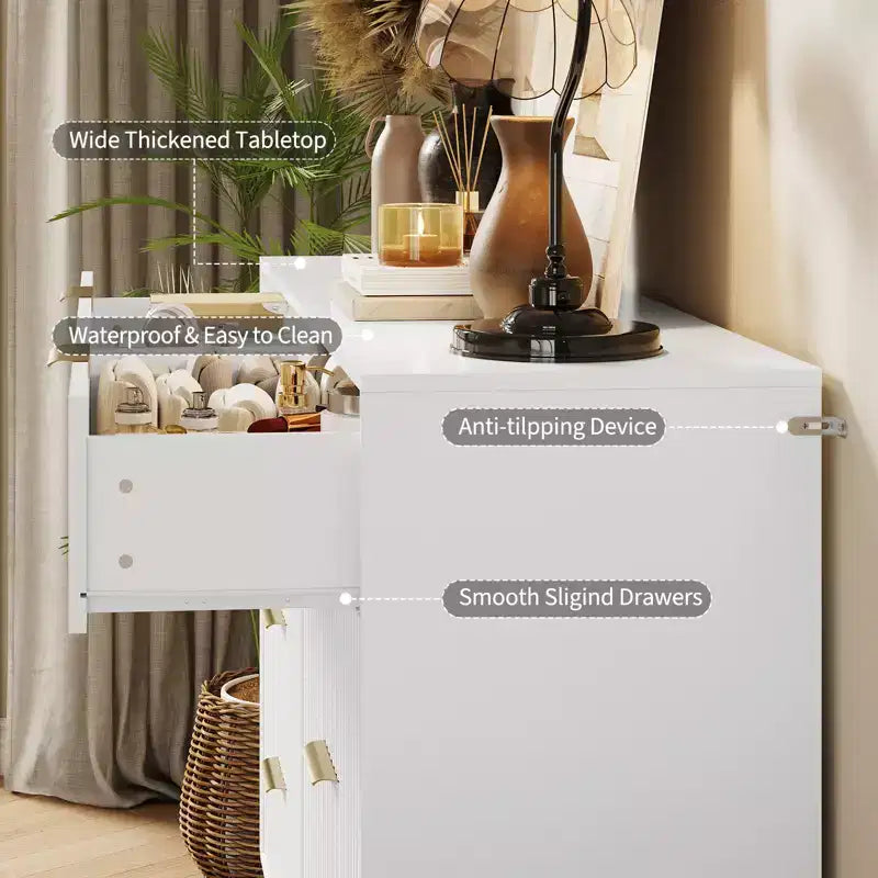 Acekool Fluted 8 Drawer Dresser for Bedroom, Wide Modern Wood Chest and TV Stand for Living Room Hallway