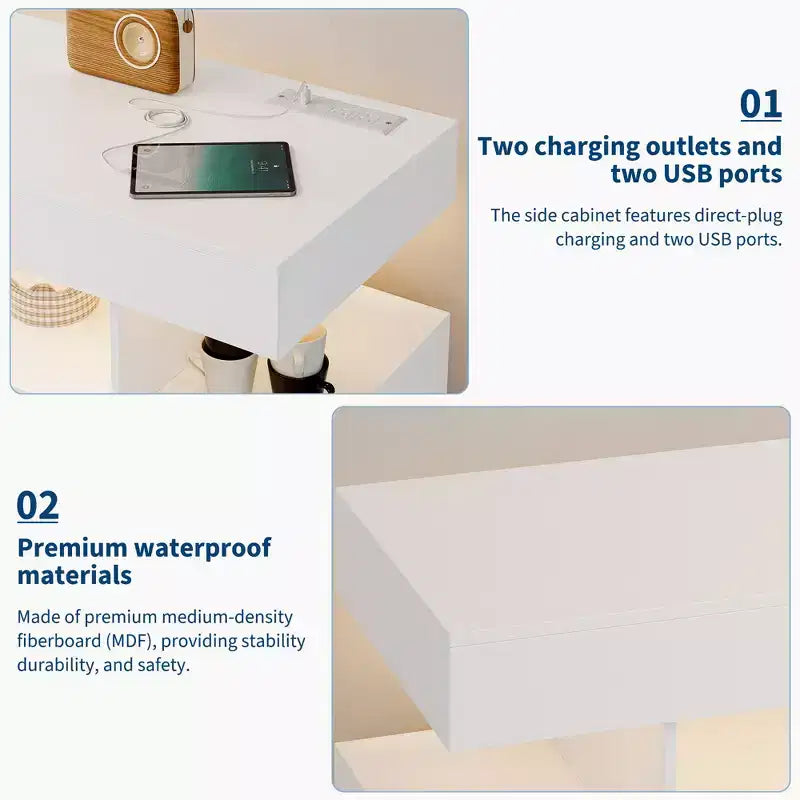 Modern Sideboard Buffet Cabinet with Auto-Sensor RGB LED Lights & Built-in Charging Station, Coffee Bar Table with Storage