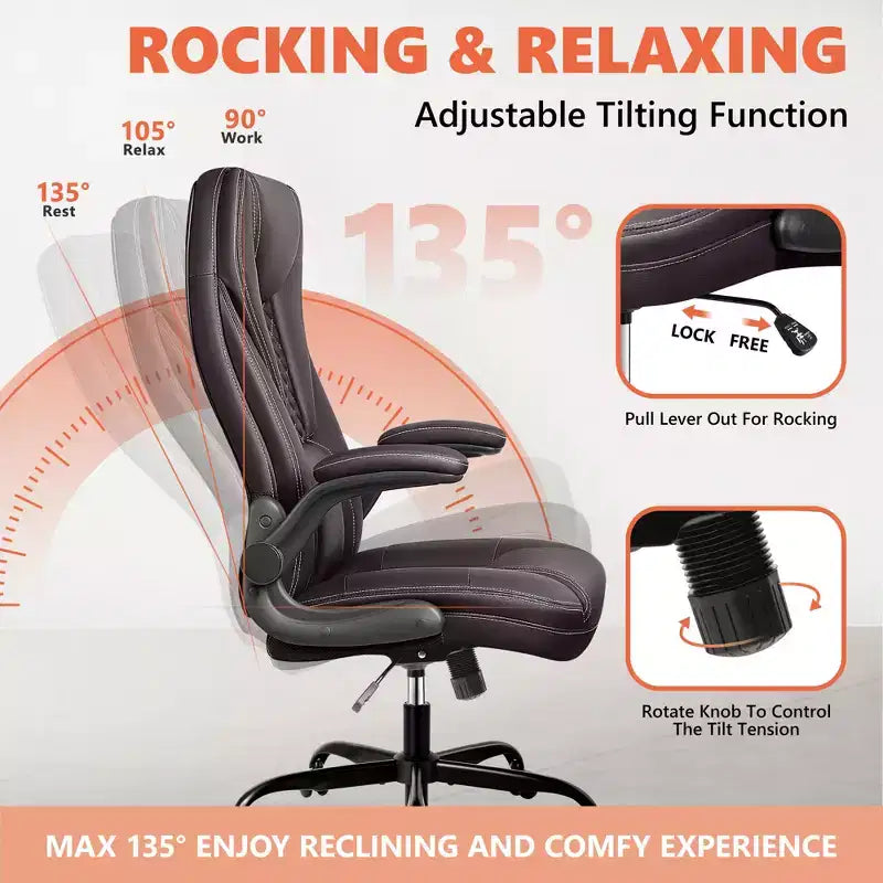 KERDOM Adjustable Office Desk Chair, Ergonomic Executive Chair with Padded Headrest and Armrests