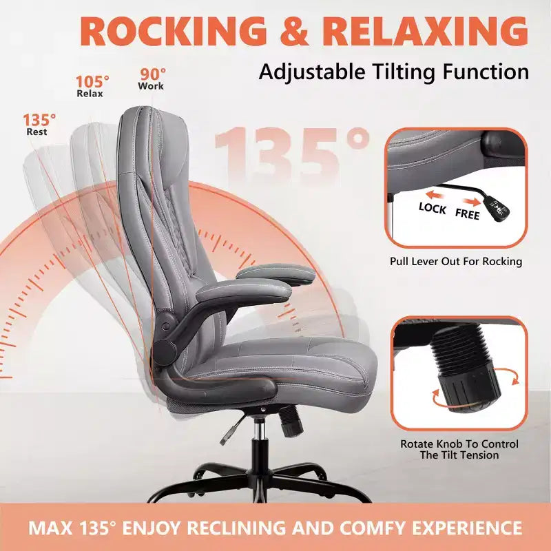 KERDOM Adjustable Office Desk Chair, Ergonomic Executive Chair with Padded Headrest and Armrests