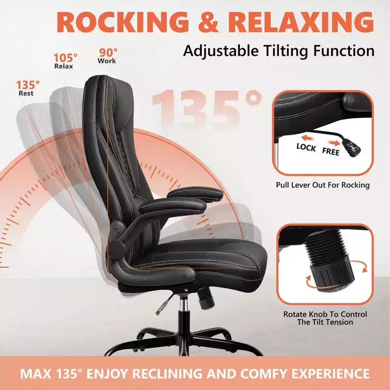 KERDOM Adjustable Office Desk Chair, Ergonomic Executive Chair with Padded Headrest and Armrests