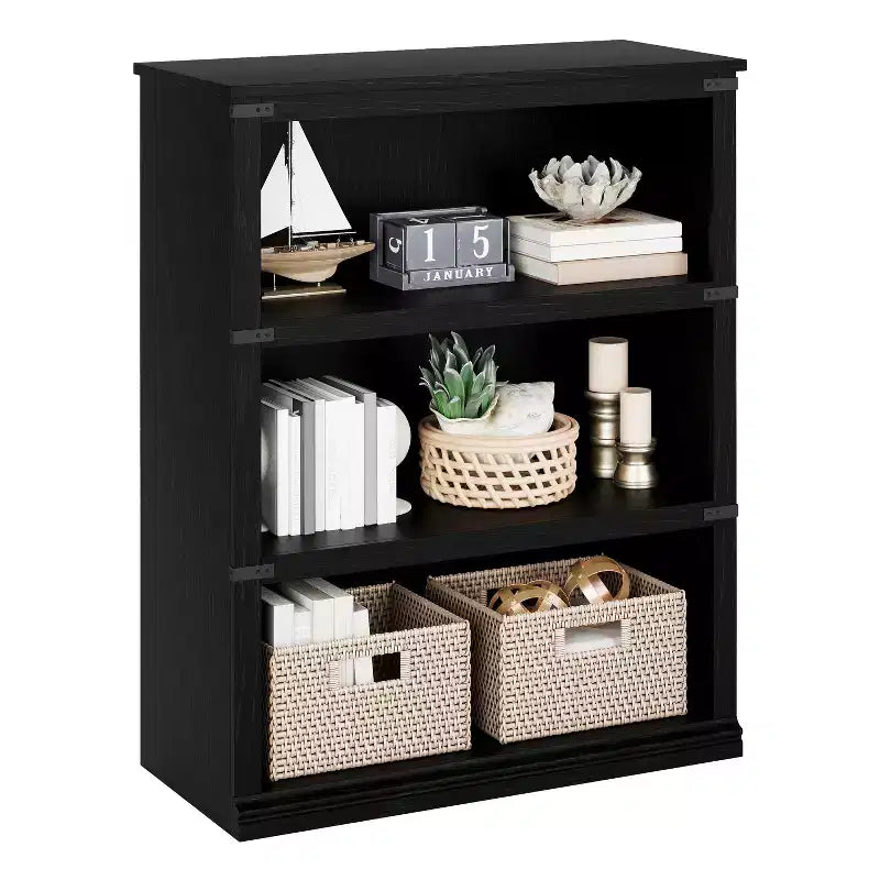 Wooden Bookcase, Rustic Farmhouse Bookshelf with Storage, Open Display Shelves, Freestanding Bookshelf, for Home Office, Living Room