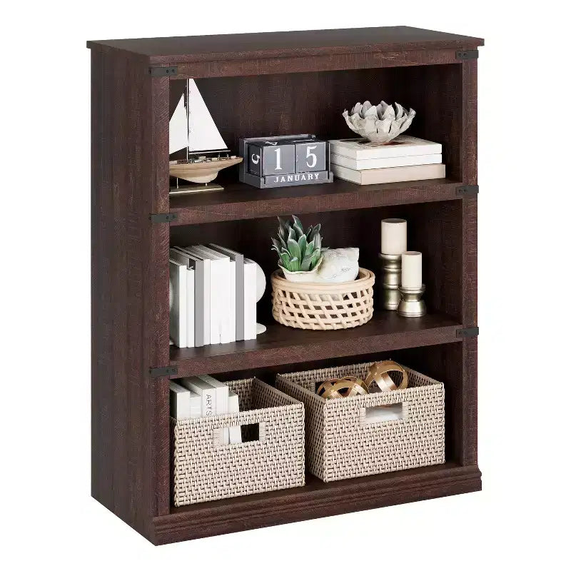 Wooden Bookcase, Rustic Farmhouse Bookshelf with Storage, Open Display Shelves, Freestanding Bookshelf, for Home Office, Living Room