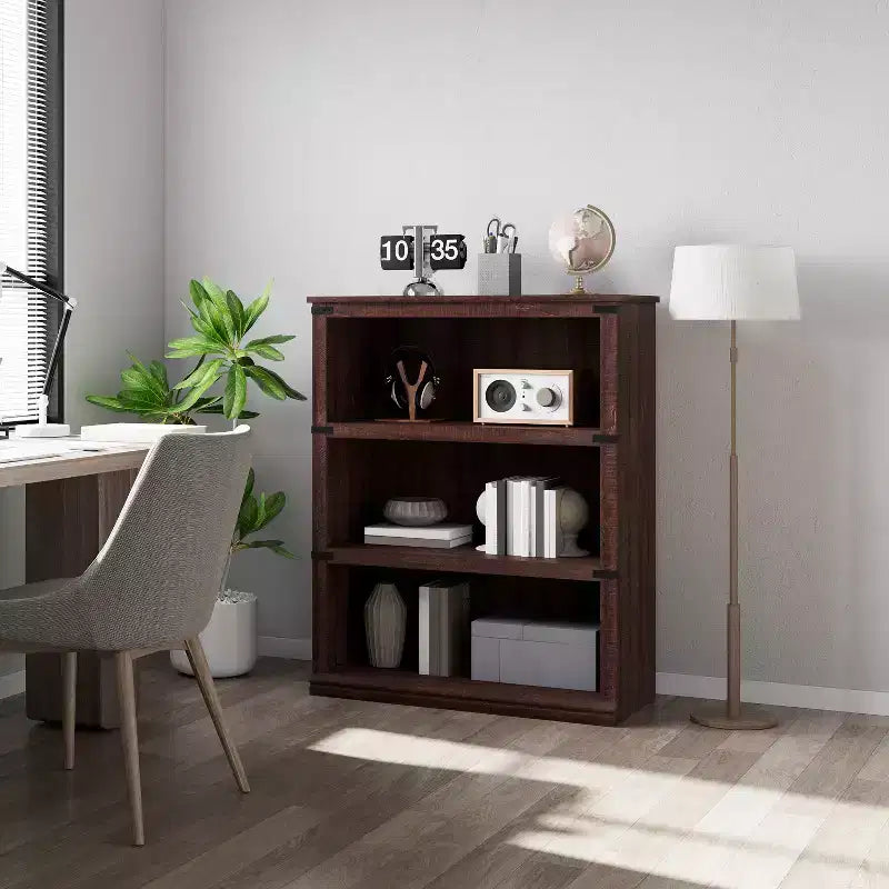 Wooden Bookcase, Rustic Farmhouse Bookshelf with Storage, Open Display Shelves, Freestanding Bookshelf, for Home Office, Living Room