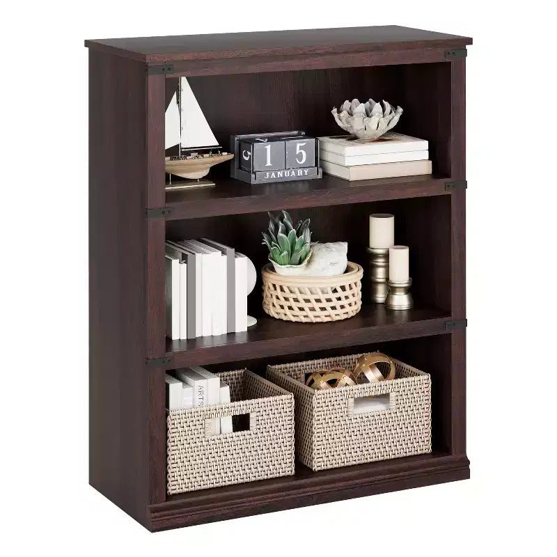 Wooden Bookcase, Rustic Farmhouse Bookshelf with Storage, Open Display Shelves, Freestanding Bookshelf, for Home Office, Living Room