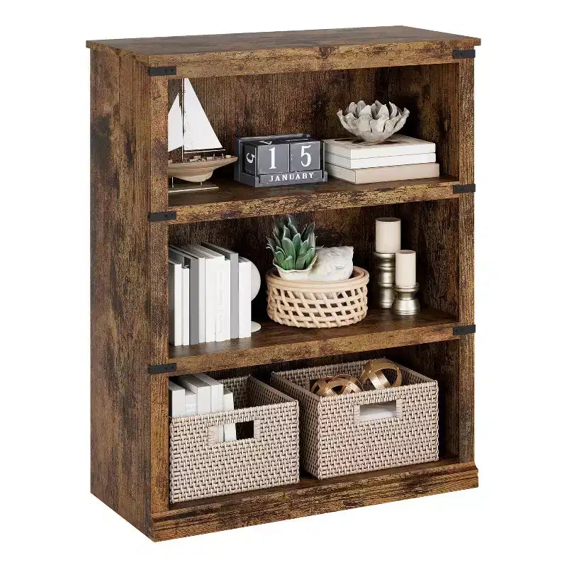 Wooden Bookcase, Rustic Farmhouse Bookshelf with Storage, Open Display Shelves, Freestanding Bookshelf, for Home Office, Living Room