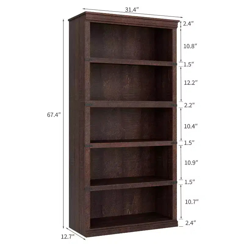 Wooden Bookcase, Rustic Farmhouse Bookshelf with Storage, Open Display Shelves, Freestanding Bookshelf, for Home Office, Living Room