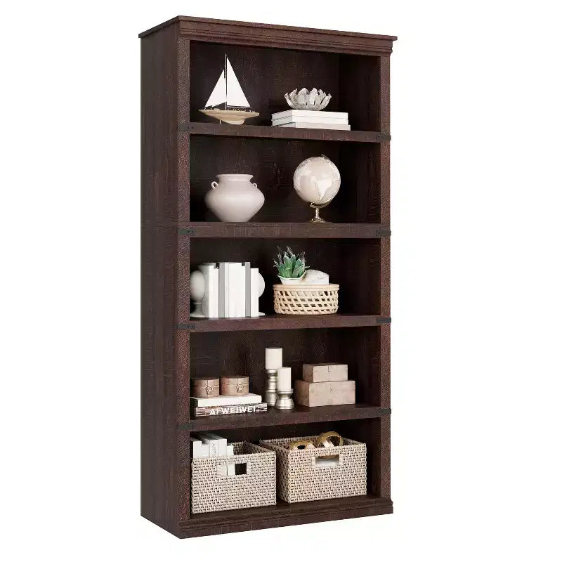 Wooden Bookcase, Rustic Farmhouse Bookshelf with Storage, Open Display Shelves, Freestanding Bookshelf, for Home Office, Living Room