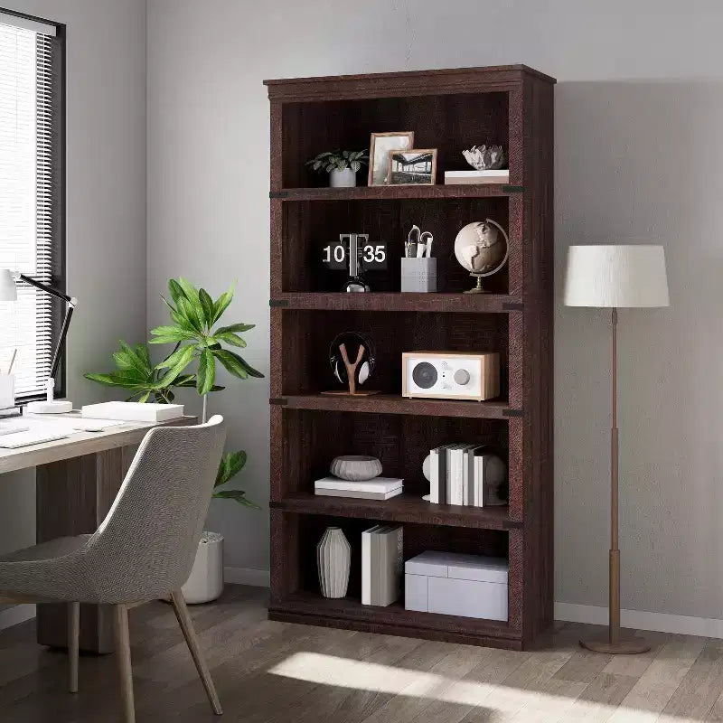 Wooden Bookcase, Rustic Farmhouse Bookshelf with Storage, Open Display Shelves, Freestanding Bookshelf, for Home Office, Living Room