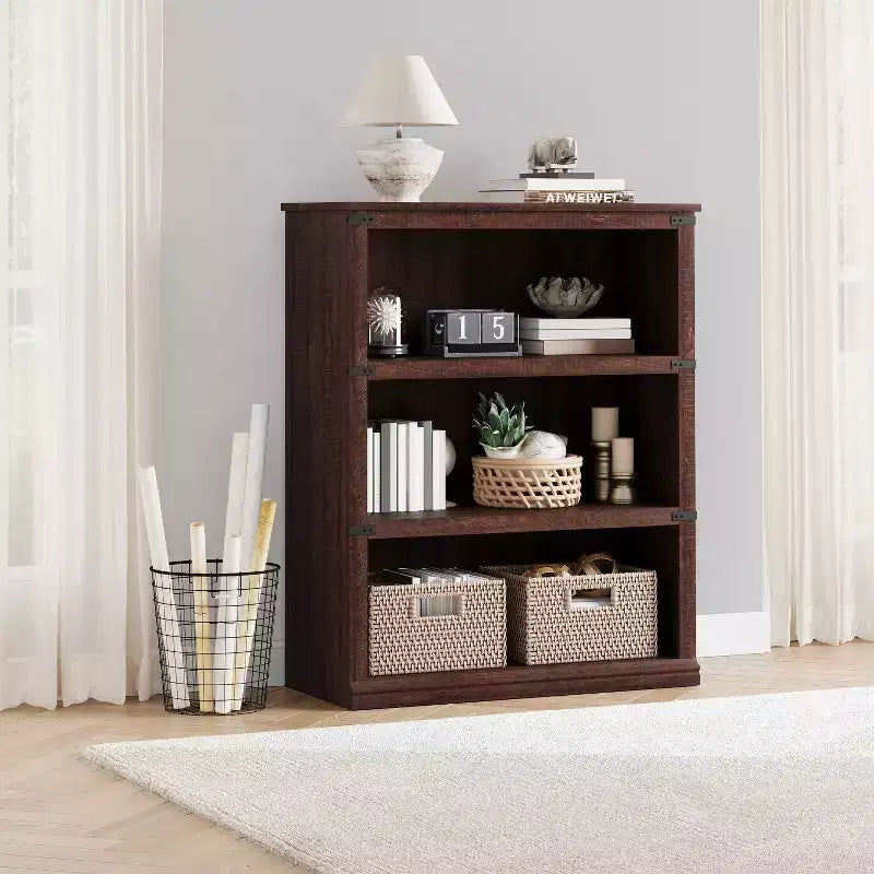 Wooden Bookcase, Rustic Farmhouse Bookshelf with Storage, Open Display Shelves, Freestanding Bookshelf, for Home Office, Living Room