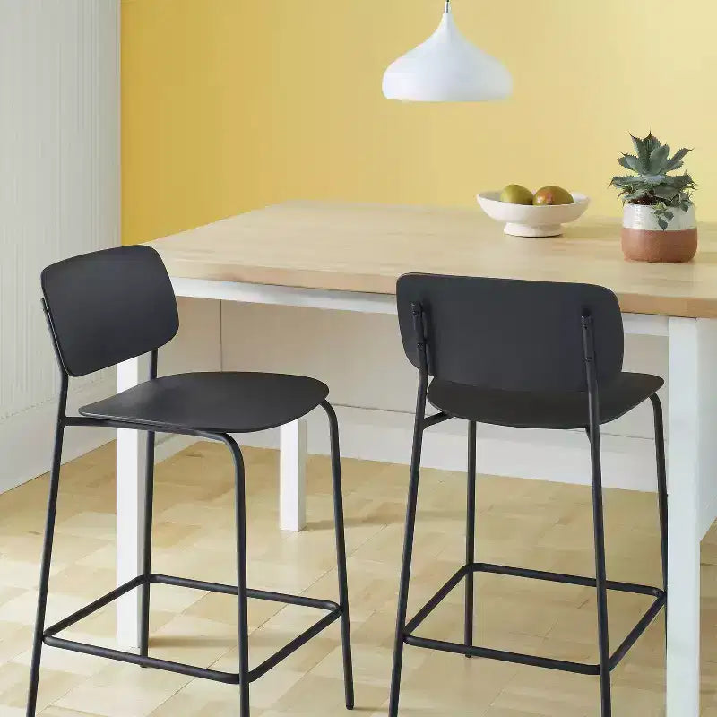 Set of 2 24" Molded Plastic with Metal Base Counter Height Barstool with Footrest Black - Room Essentials™