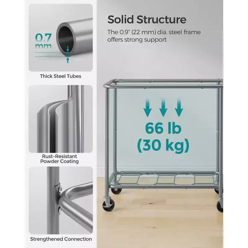 SONGMICS Laundry Basket with Wheels, Rolling Laundry Hamper, Removable Liner, Steel Frame with Handle, Blanket Storage