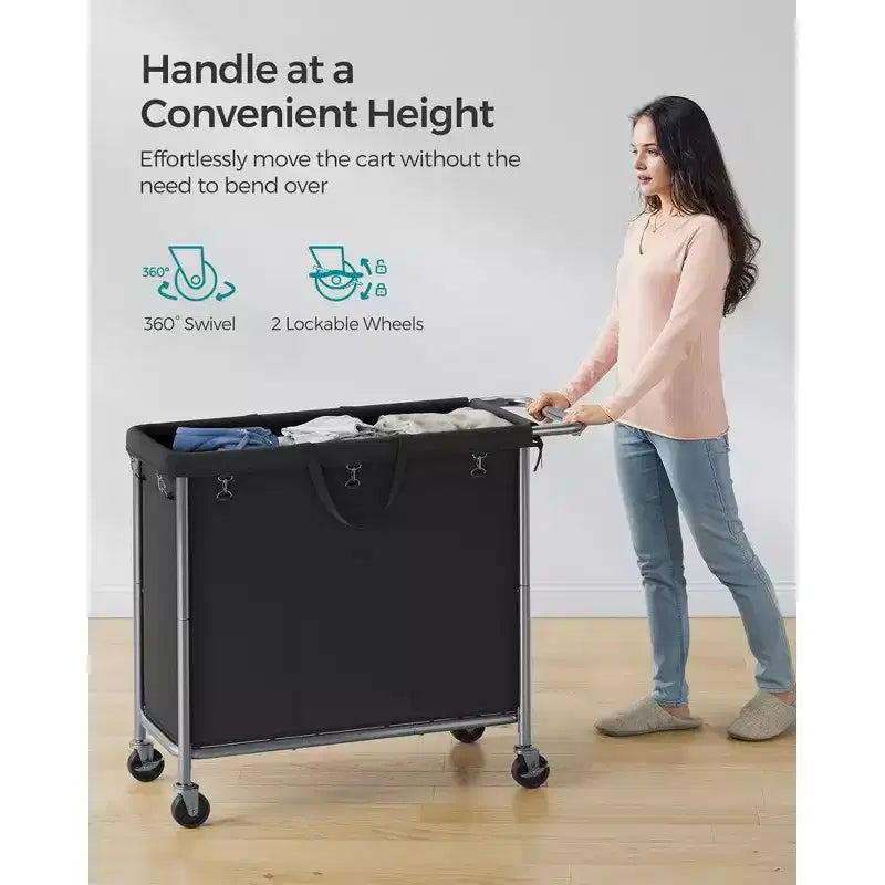 SONGMICS Laundry Basket with Wheels, Rolling Laundry Hamper, Removable Liner, Steel Frame with Handle, Blanket Storage