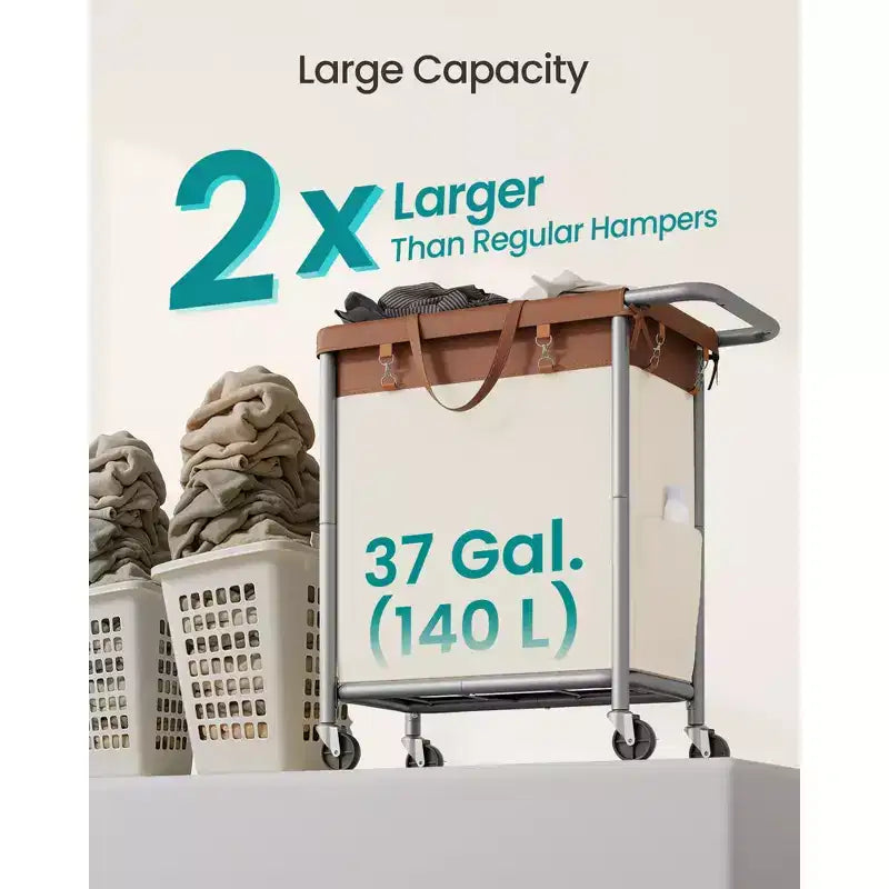 SONGMICS Laundry Basket with Wheels, Rolling Laundry Hamper, Removable Liner, Steel Frame with Handle, Blanket Storage