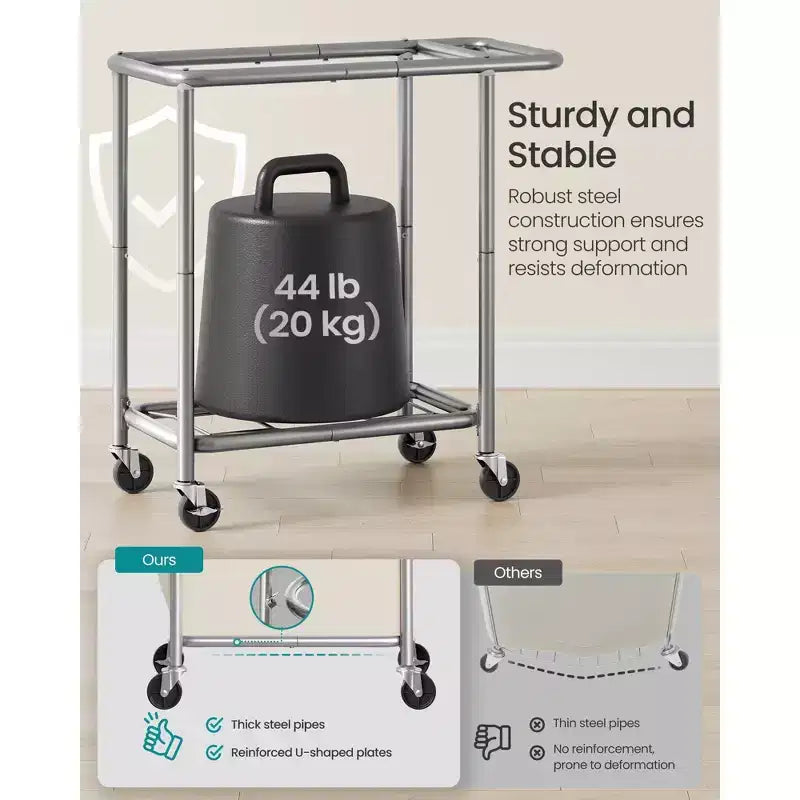 SONGMICS Laundry Basket with Wheels, Rolling Laundry Hamper, Removable Liner, Steel Frame with Handle, Blanket Storage