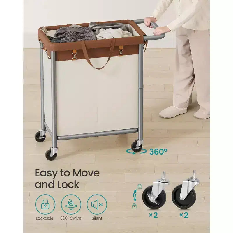SONGMICS Laundry Basket with Wheels, Rolling Laundry Hamper, Removable Liner, Steel Frame with Handle, Blanket Storage