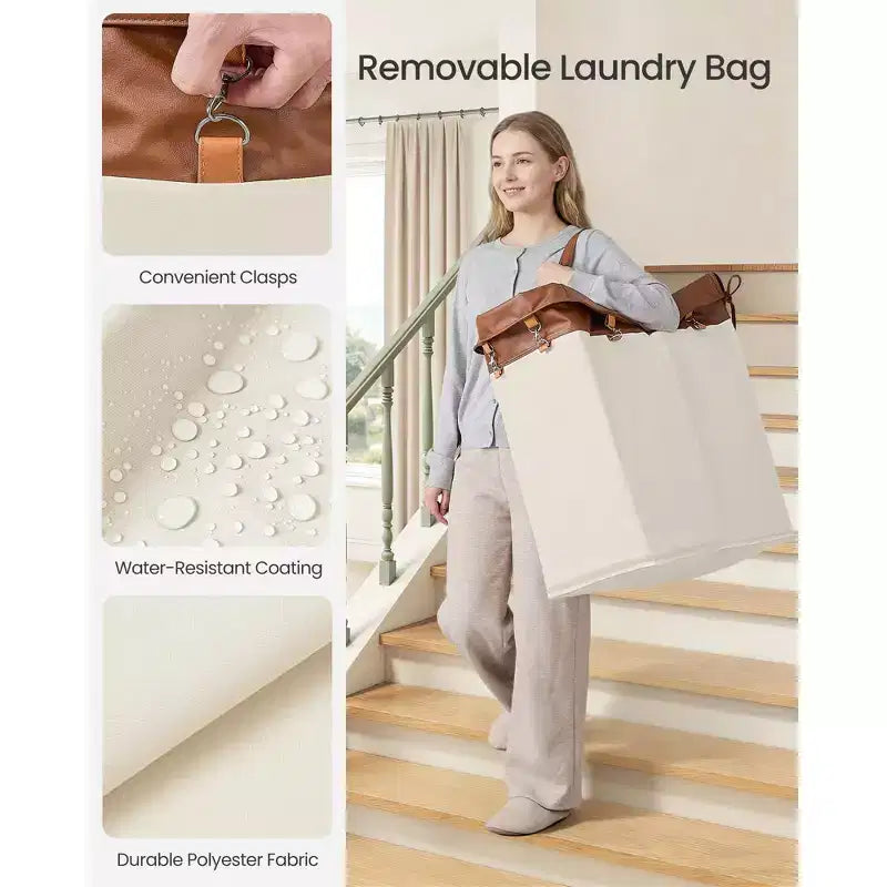 SONGMICS Laundry Basket with Wheels, Rolling Laundry Hamper, Removable Liner, Steel Frame with Handle, Blanket Storage
