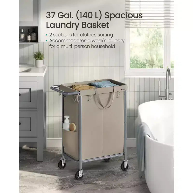 SONGMICS Laundry Basket with Wheels, Rolling Laundry Hamper, Removable Liner, Steel Frame with Handle, Blanket Storage