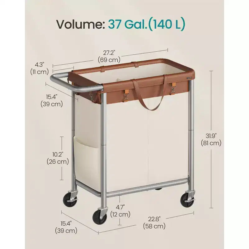 SONGMICS Laundry Basket with Wheels, Rolling Laundry Hamper, Removable Liner, Steel Frame with Handle, Blanket Storage
