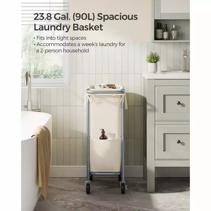 SONGMICS Laundry Basket with Wheels, Rolling Laundry Hamper, Removable Liner, Steel Frame with Handle, Blanket Storage