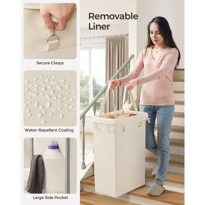 SONGMICS Laundry Basket with Wheels, Rolling Laundry Hamper, Removable Liner, Steel Frame with Handle, Blanket Storage