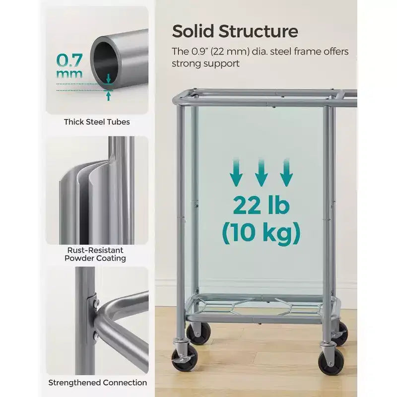 SONGMICS Laundry Basket with Wheels, Rolling Laundry Hamper, Removable Liner, Steel Frame with Handle, Blanket Storage
