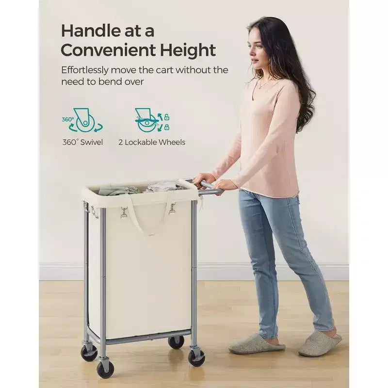 SONGMICS Laundry Basket with Wheels, Rolling Laundry Hamper, Removable Liner, Steel Frame with Handle, Blanket Storage