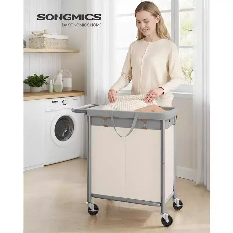 SONGMICS Laundry Basket with Wheels, Rolling Laundry Hamper, Removable Liner, Steel Frame with Handle, Blanket Storage