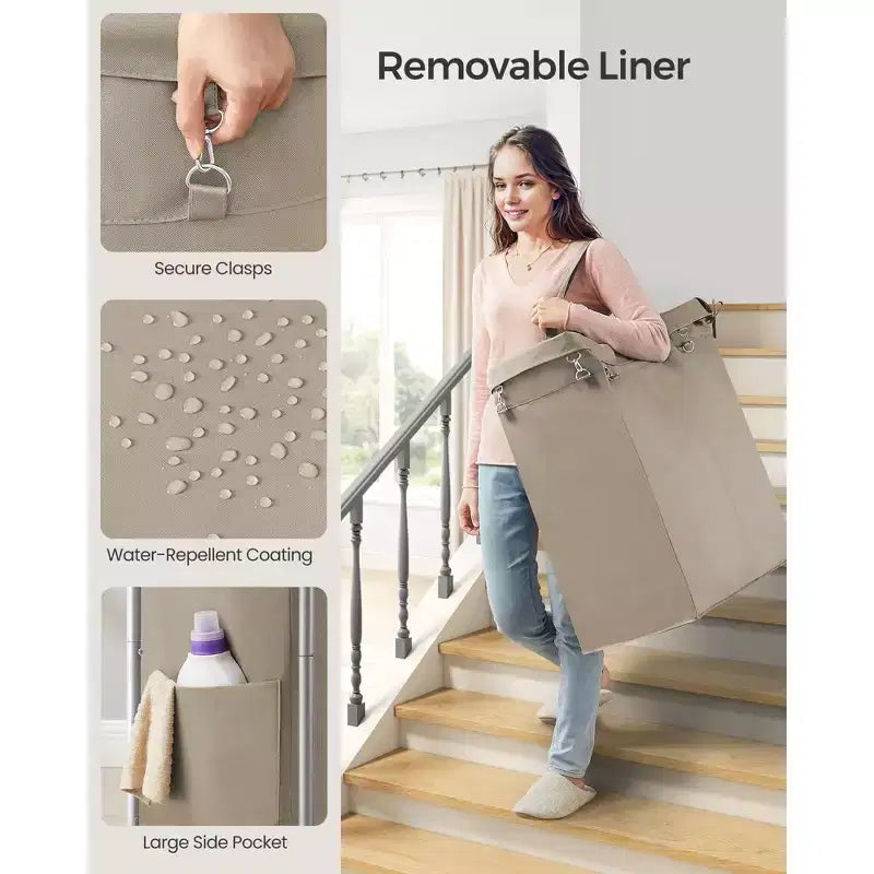 SONGMICS Laundry Basket with Wheels, Rolling Laundry Hamper, Removable Liner, Steel Frame with Handle, Blanket Storage