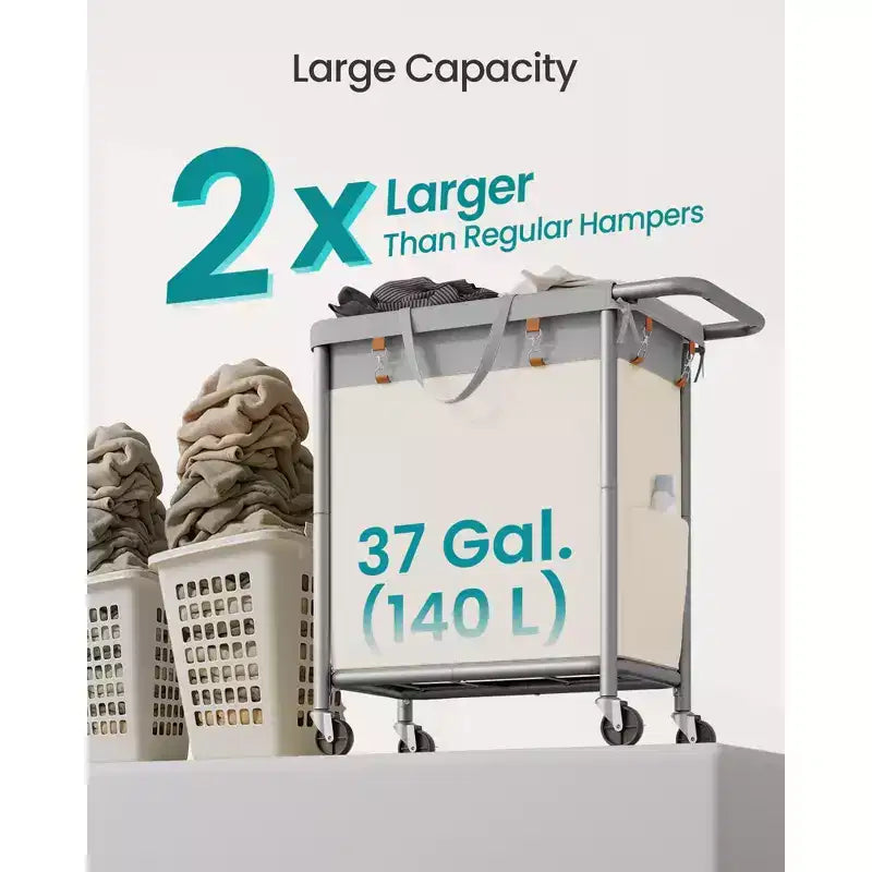SONGMICS Laundry Basket with Wheels, Rolling Laundry Hamper, Removable Liner, Steel Frame with Handle, Blanket Storage