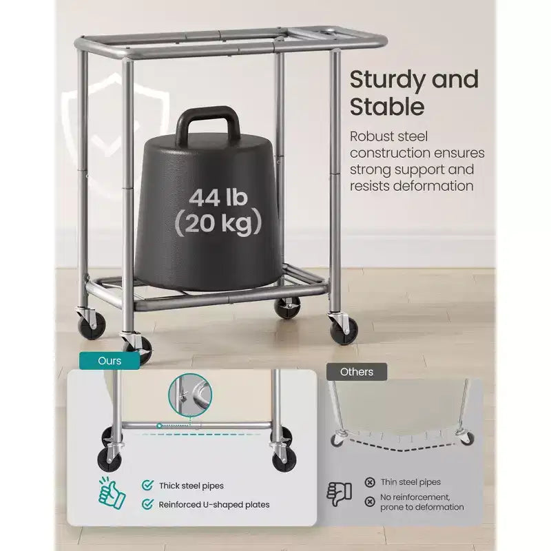 SONGMICS Laundry Basket with Wheels, Rolling Laundry Hamper, Removable Liner, Steel Frame with Handle, Blanket Storage
