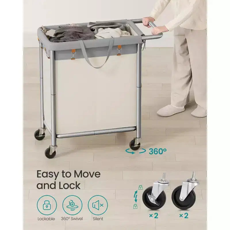 SONGMICS Laundry Basket with Wheels, Rolling Laundry Hamper, Removable Liner, Steel Frame with Handle, Blanket Storage