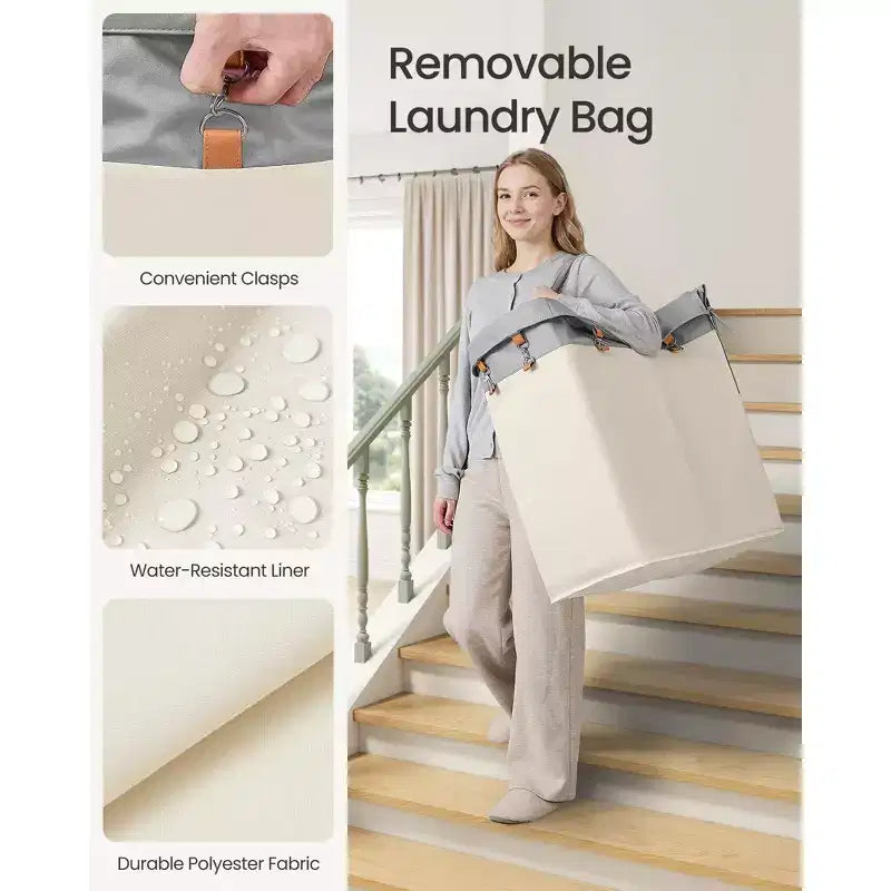 SONGMICS Laundry Basket with Wheels, Rolling Laundry Hamper, Removable Liner, Steel Frame with Handle, Blanket Storage