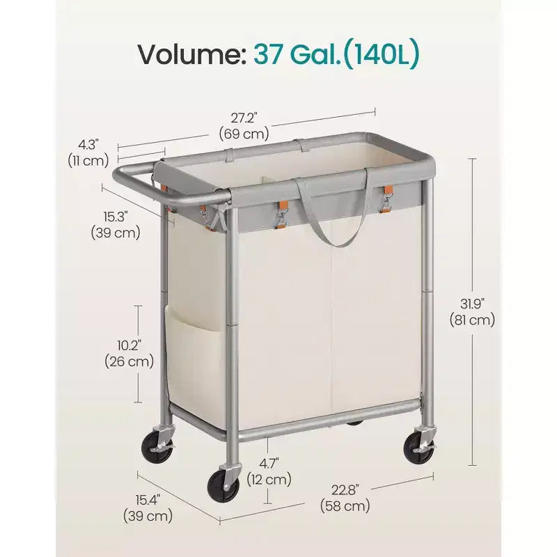 SONGMICS Laundry Basket with Wheels, Rolling Laundry Hamper, Removable Liner, Steel Frame with Handle, Blanket Storage