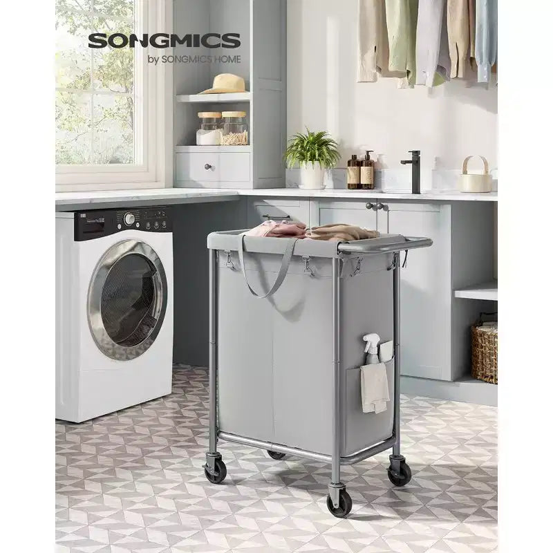 SONGMICS Laundry Basket with Wheels, Rolling Laundry Hamper, Removable Liner, Steel Frame with Handle, Blanket Storage