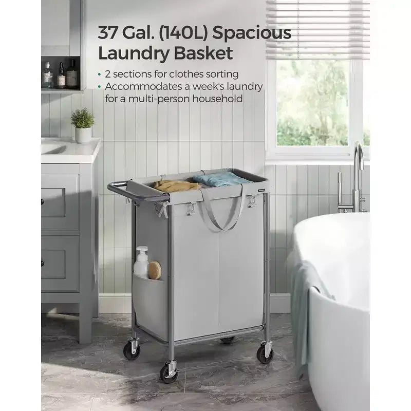 SONGMICS Laundry Basket with Wheels, Rolling Laundry Hamper, Removable Liner, Steel Frame with Handle, Blanket Storage