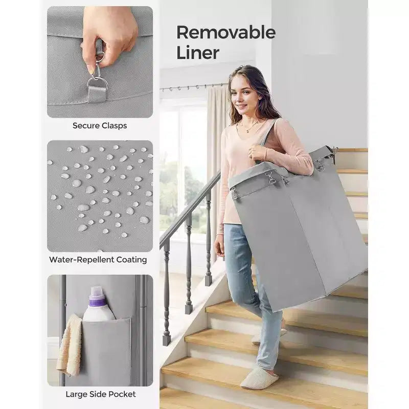 SONGMICS Laundry Basket with Wheels, Rolling Laundry Hamper, Removable Liner, Steel Frame with Handle, Blanket Storage