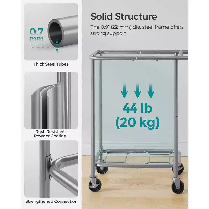 SONGMICS Laundry Basket with Wheels, Rolling Laundry Hamper, Removable Liner, Steel Frame with Handle, Blanket Storage