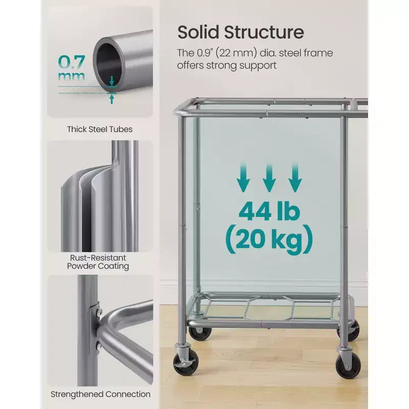 SONGMICS Laundry Basket with Wheels, Rolling Laundry Hamper, Removable Liner, Steel Frame with Handle, Blanket Storage