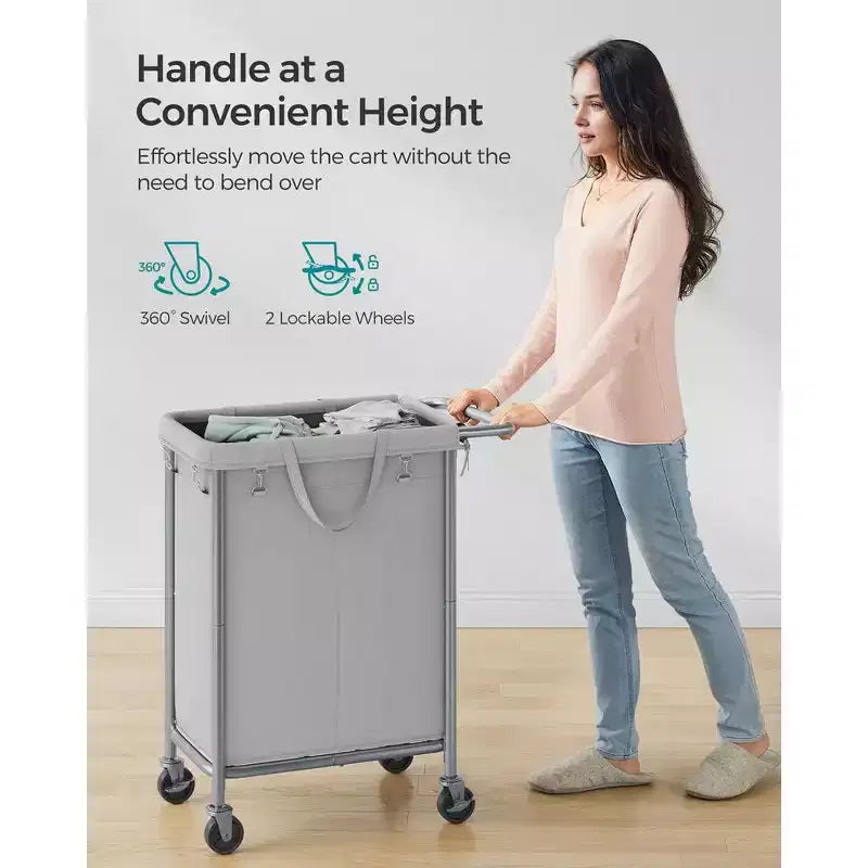 SONGMICS Laundry Basket with Wheels, Rolling Laundry Hamper, Removable Liner, Steel Frame with Handle, Blanket Storage