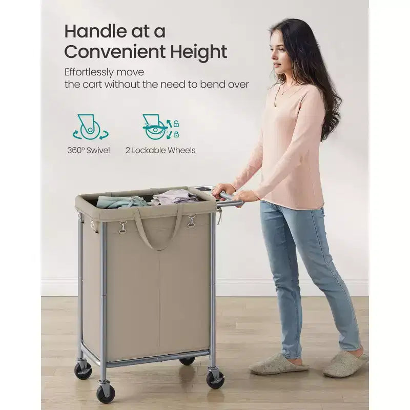 SONGMICS Laundry Basket with Wheels, Rolling Laundry Hamper, Removable Liner, Steel Frame with Handle, Blanket Storage
