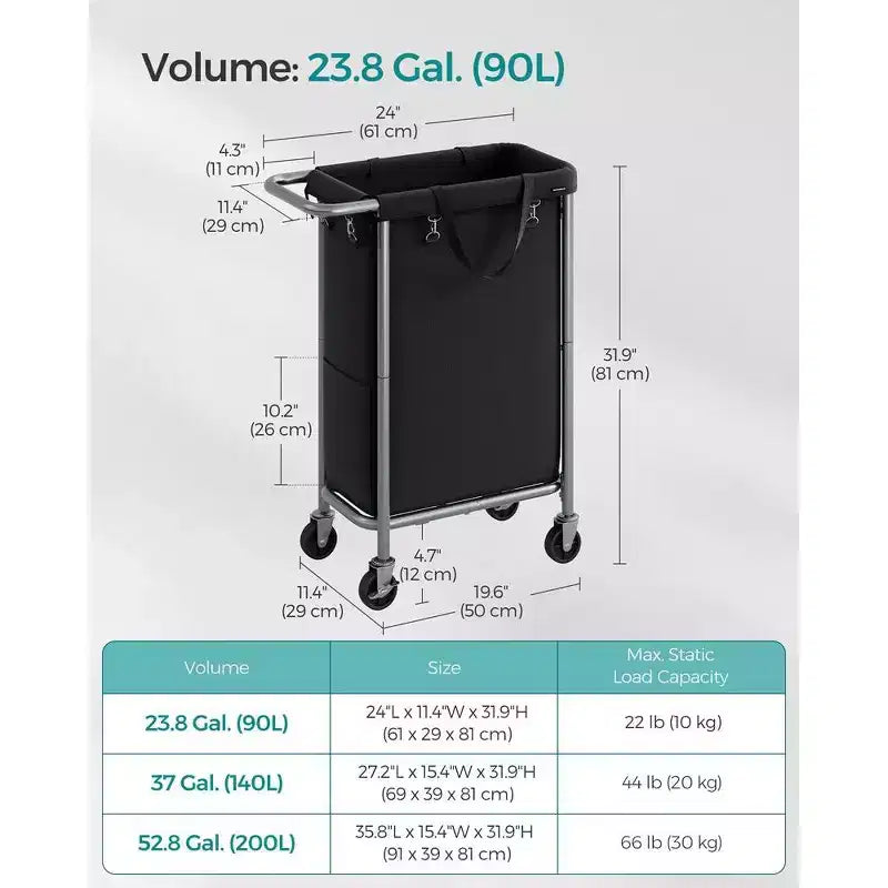 SONGMICS Laundry Basket with Wheels, Rolling Laundry Hamper, Removable Liner, Steel Frame with Handle, Blanket Storage