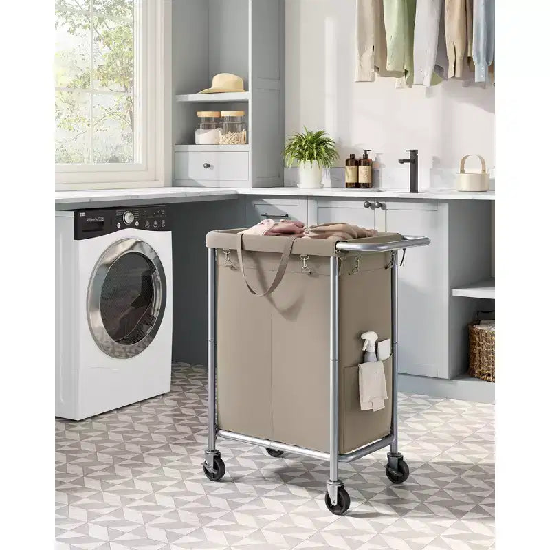 SONGMICS Laundry Basket with Wheels, Rolling Laundry Hamper, Removable Liner, Steel Frame with Handle, Blanket Storage
