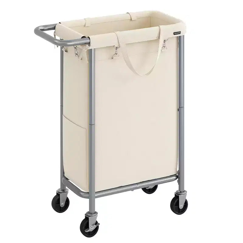 SONGMICS Laundry Basket with Wheels, Rolling Laundry Hamper, Removable Liner, Steel Frame with Handle, Blanket Storage