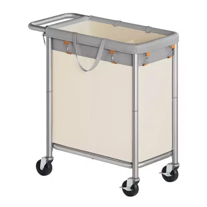 SONGMICS Laundry Basket with Wheels, Rolling Laundry Hamper, Removable Liner, Steel Frame with Handle, Blanket Storage